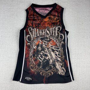 VTG Silver Star Casting Company Jersey Mens S Black Y2K Skull Grunge USA MADE